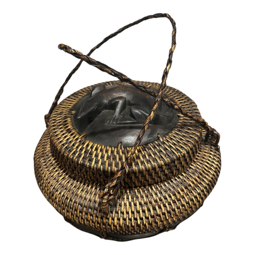 Antique Filipino Ifugao Ulbong Rice‎ Basket Handwoven Bamboo Early 1900's Lizard